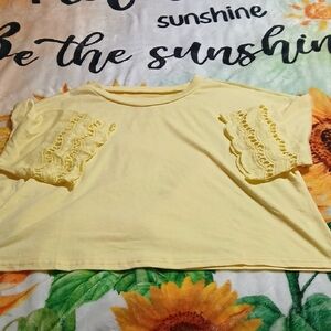 Yellow Lace Sleeve Crop Top - Women